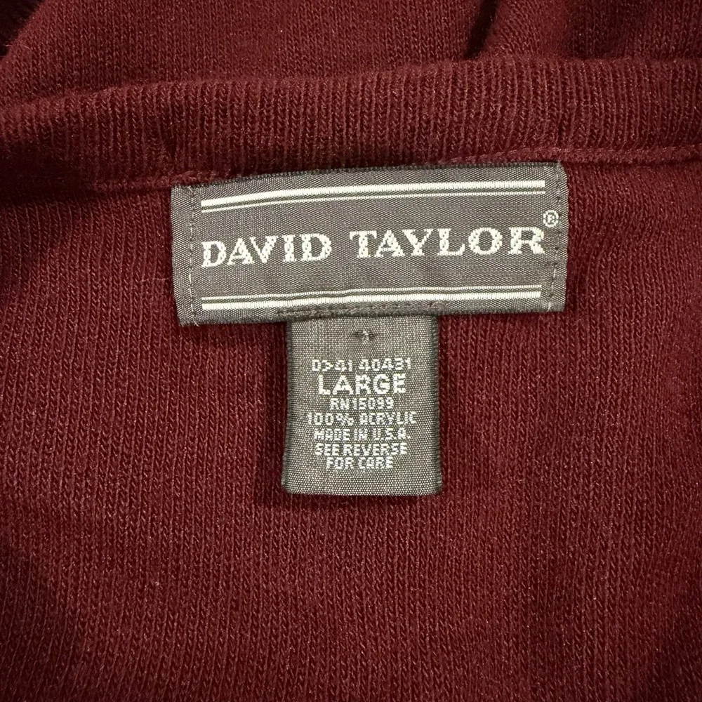David Taylor Men's V-Neck‎ Sweater Size L Burgundy Wine 100% Acrylic Pullover